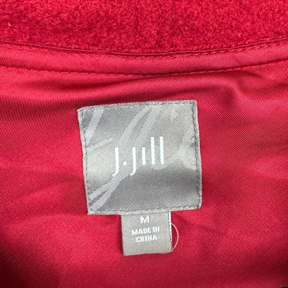 J Jill Womens Red Boiled Wool Crossover Coat Mid Length Pockets M - Picture 4 of 7